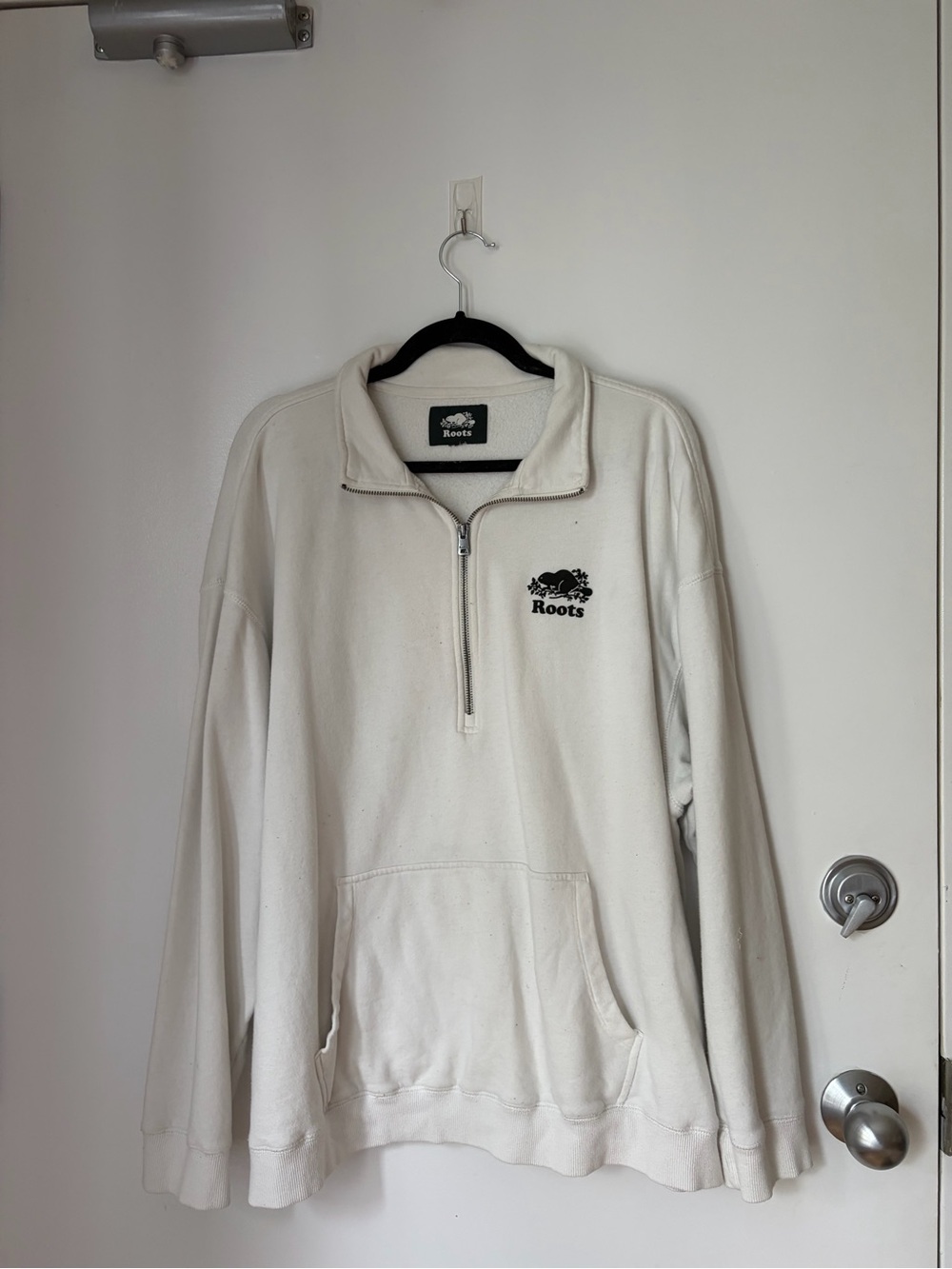 Roots Cream Half-Zip Sweatshirt with Logo